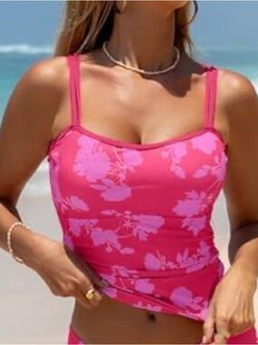 Beachsissi NWT floral tummy control rushed sides beach swim tankini Large